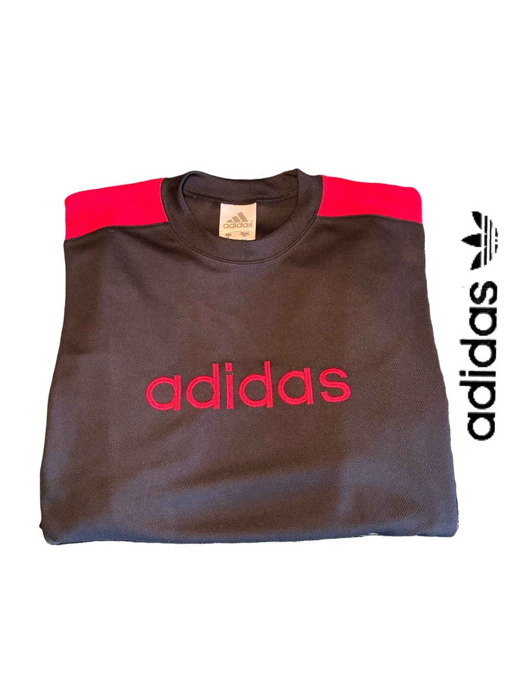 Adidas Men’s Black Crewneck Long Sleeve Shirt with Red Arm Accents + Logo -NWOT